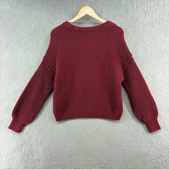 Free People Dream Cable Knit Crewneck Sweater Cabernet Burgundy Red Size XS - Picture 3 of 9